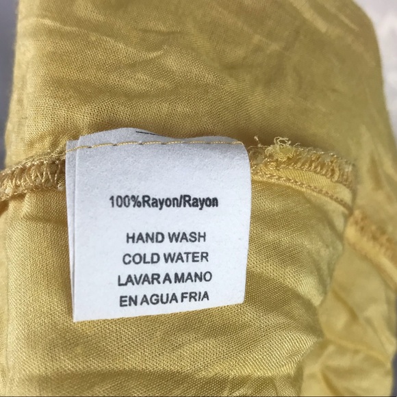 Avec Mustard Yellow Smocked Pom Boho Peasant Tunic Top Women Sz S - Picture 5 of 5